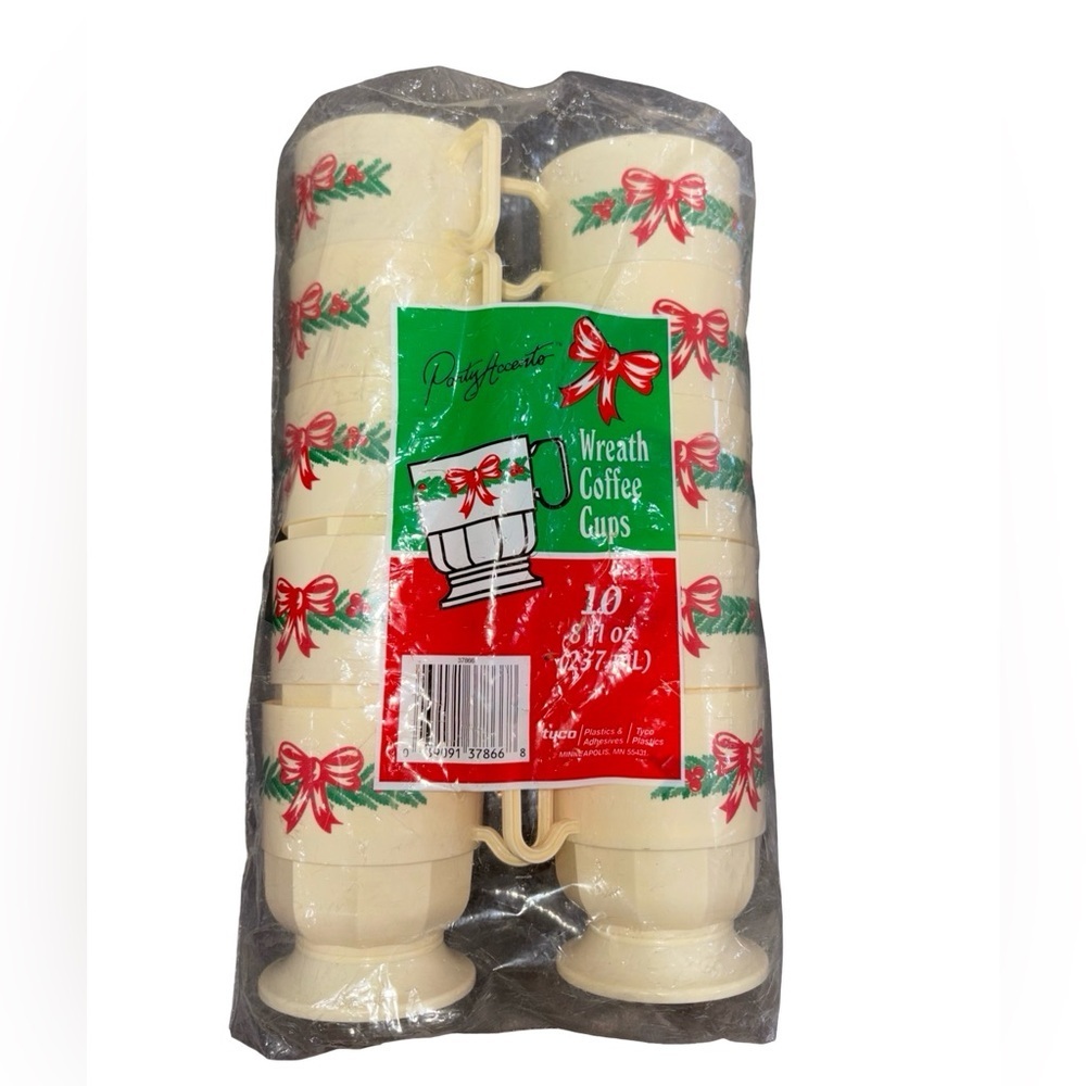 Vintage Party Accents Christmas Wreath Coffee Cups Set of 10-8 oz.NIP - Picture 1 of 3